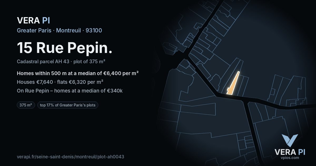 15 Rue Pepin, Montreuil at night – the plot lit, the parcels around coloured by the prices near them