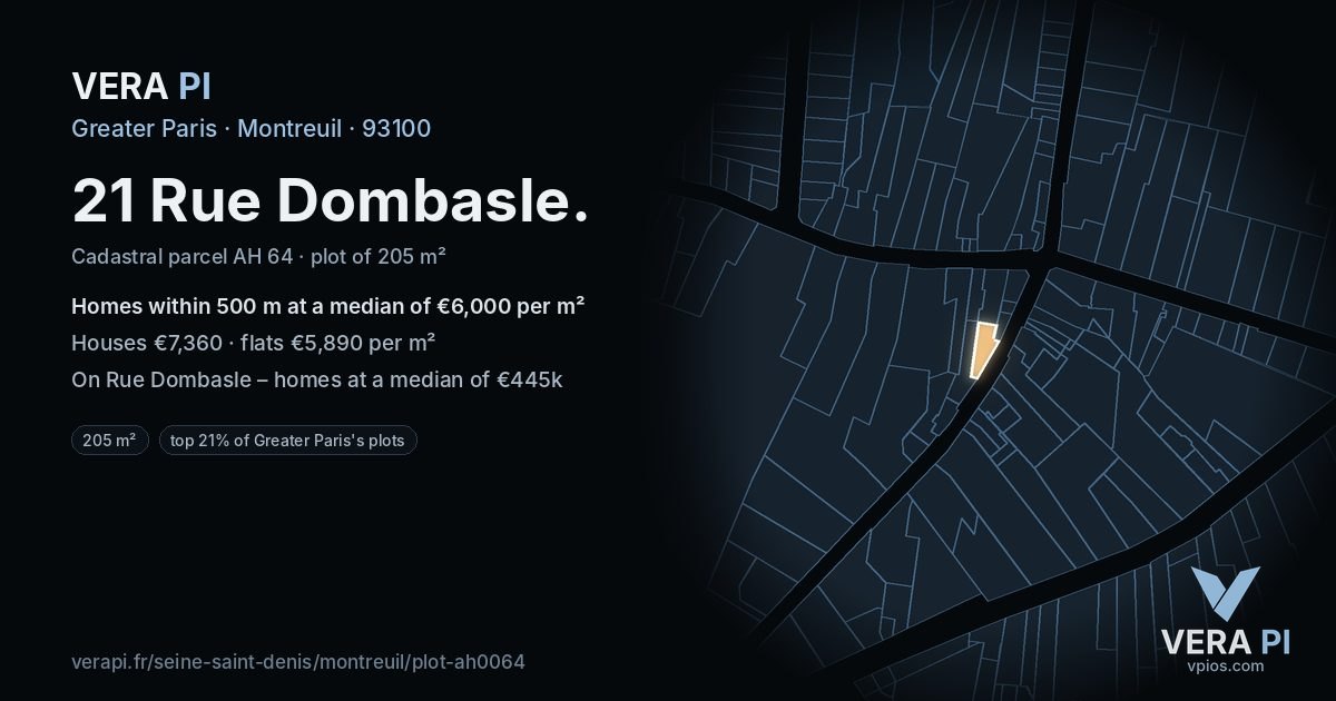 21 Rue Dombasle, Montreuil at night – the plot lit, the parcels around coloured by the prices near them