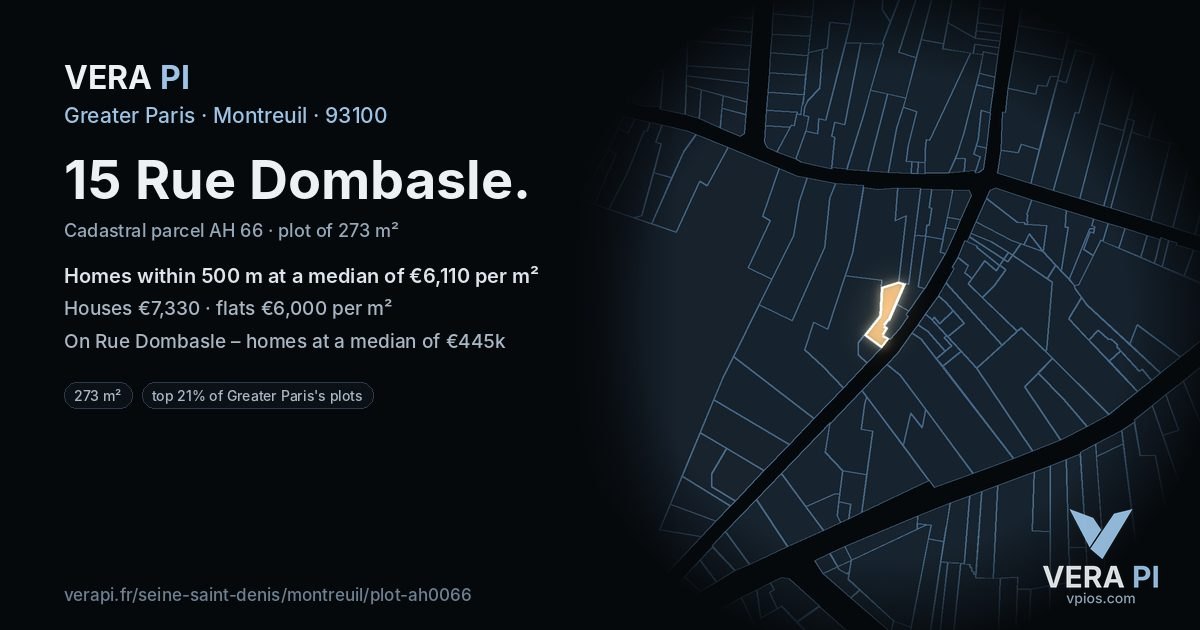 15 Rue Dombasle, Montreuil at night – the plot lit, the parcels around coloured by the prices near them