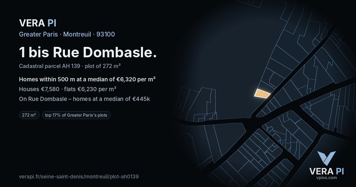 1 bis Rue Dombasle, Montreuil at night – the plot lit, the parcels around coloured by the prices near them