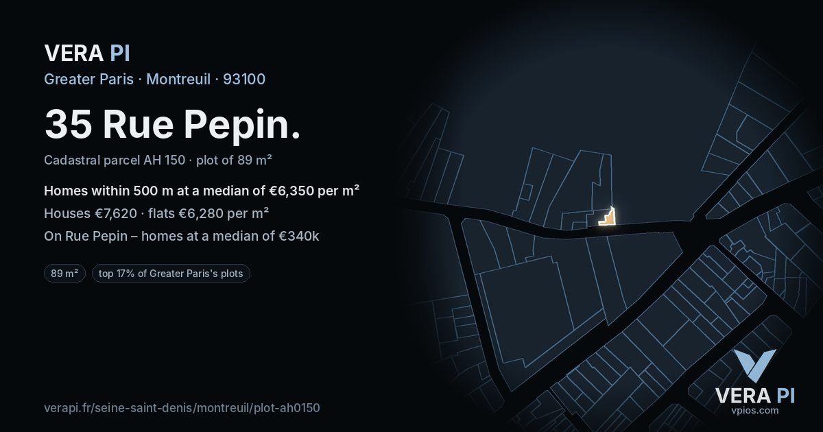 35 Rue Pepin, Montreuil at night – the plot lit, the parcels around coloured by the prices near them