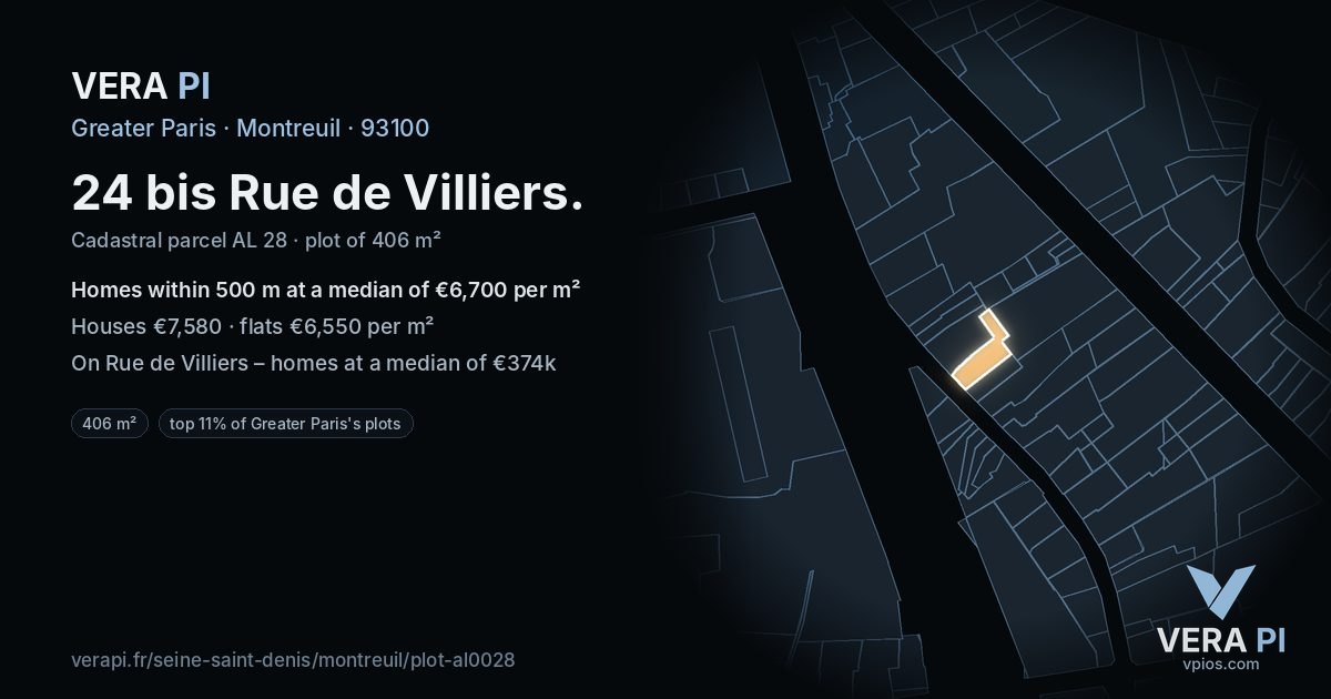 24 bis Rue de Villiers, Montreuil at night – the plot lit, the parcels around coloured by the prices near them