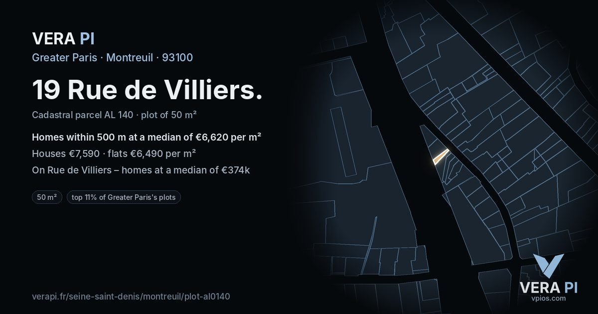 19 Rue de Villiers, Montreuil at night – the plot lit, the parcels around coloured by the prices near them