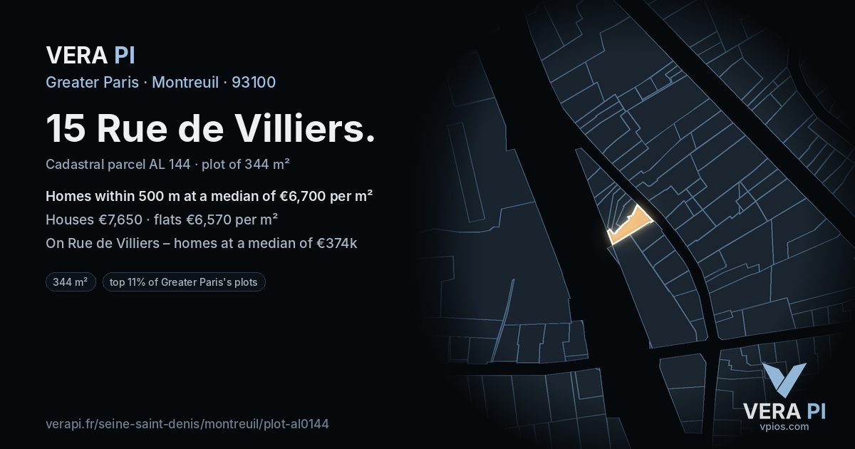 15 Rue de Villiers, Montreuil at night – the plot lit, the parcels around coloured by the prices near them