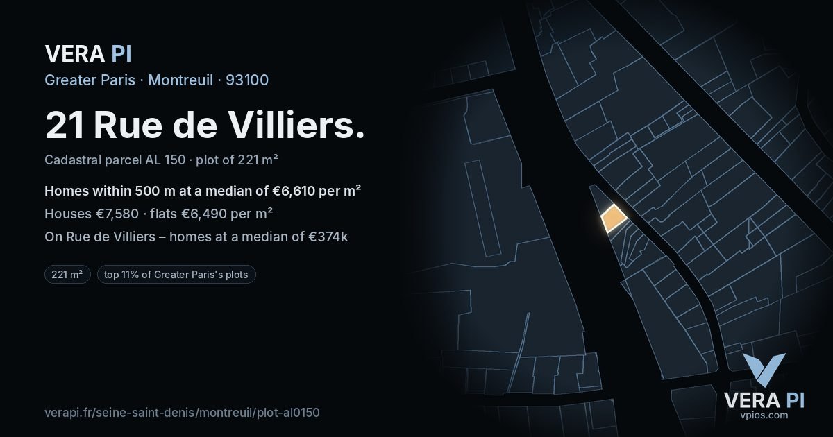 21 Rue de Villiers, Montreuil at night – the plot lit, the parcels around coloured by the prices near them