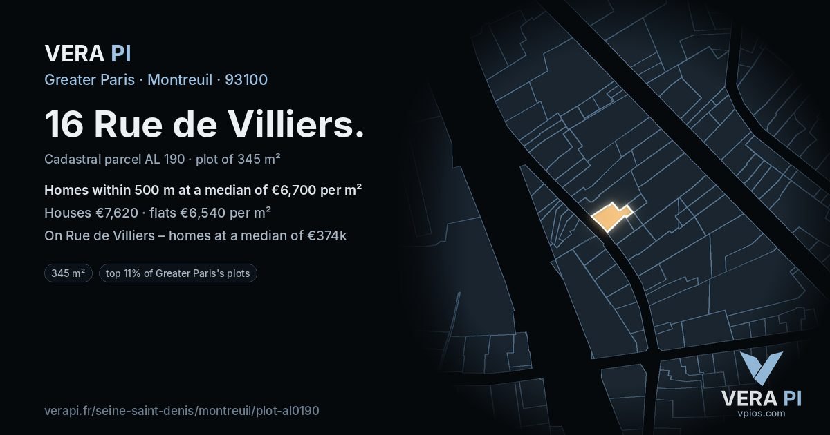 16 Rue de Villiers, Montreuil at night – the plot lit, the parcels around coloured by the prices near them