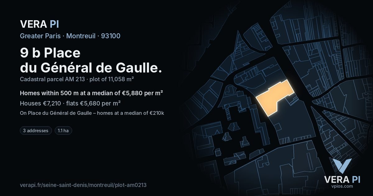 9 b Place du Général de Gaulle, Montreuil at night – the plot lit, the parcels around coloured by the prices near them