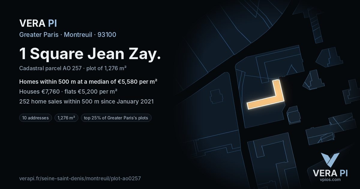 1 Square Jean Zay, Montreuil at night – the plot lit, the parcels around coloured by the prices near them