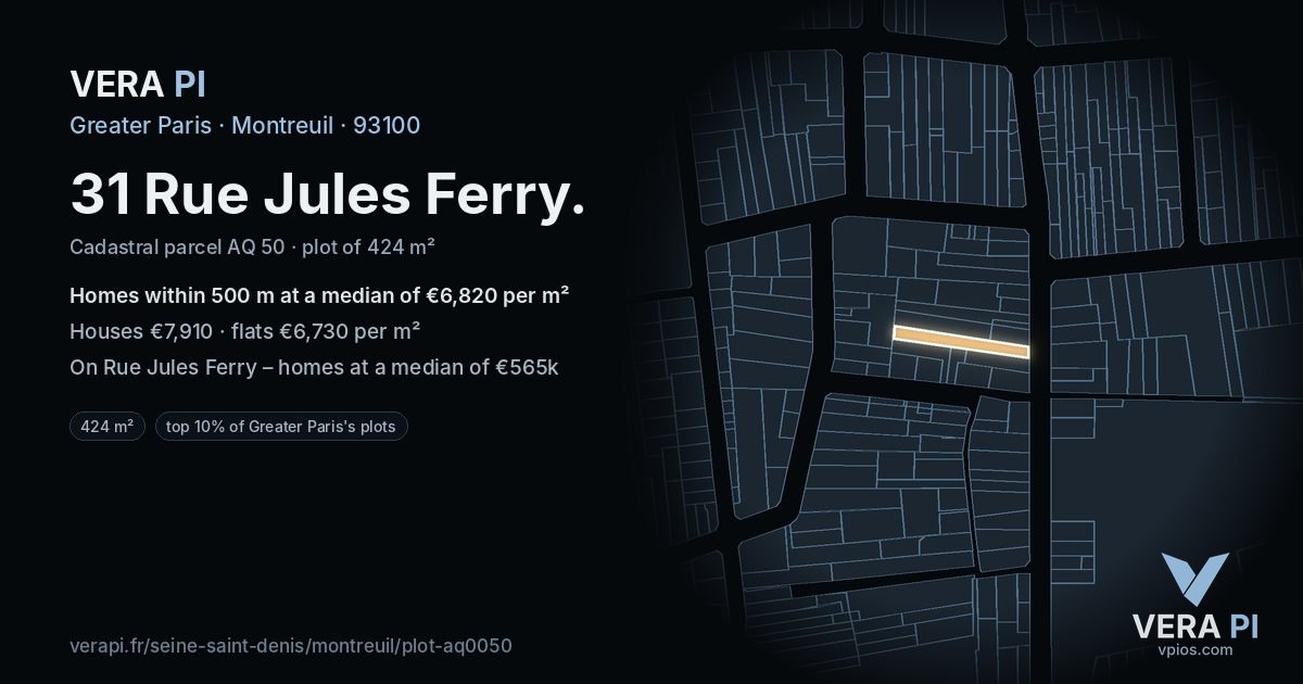 31 Rue Jules Ferry, Montreuil at night – the plot lit, the parcels around coloured by the prices near them