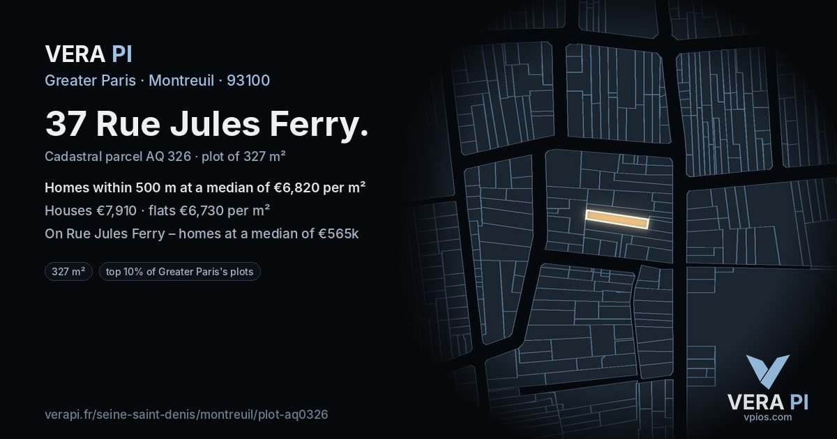 37 Rue Jules Ferry, Montreuil at night – the plot lit, the parcels around coloured by the prices near them