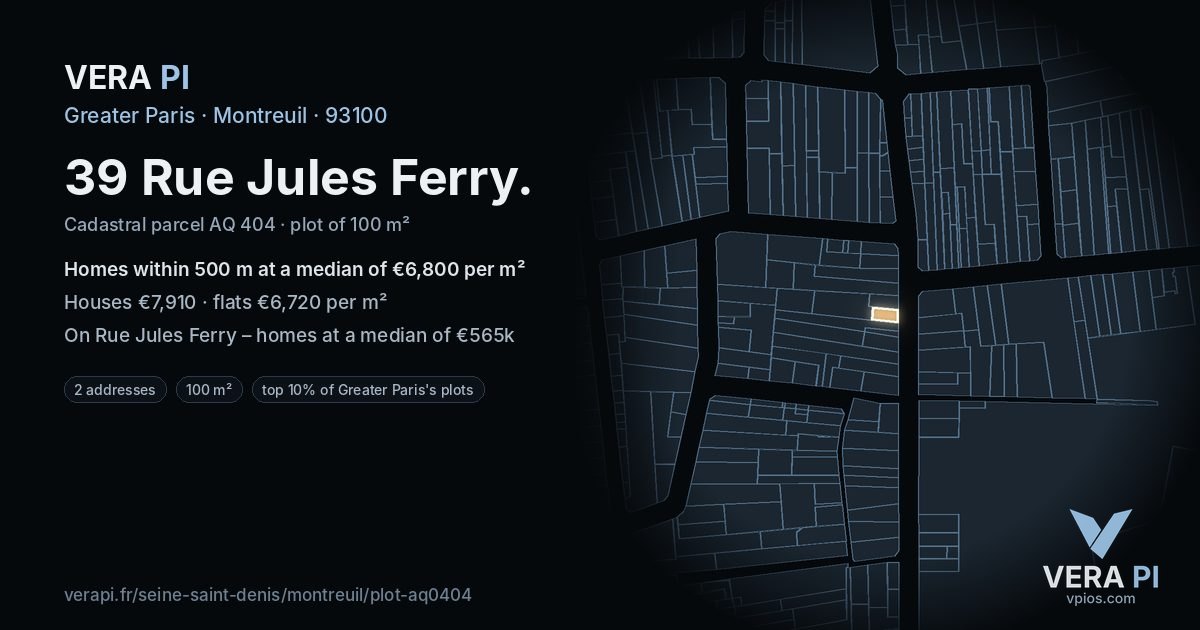 39 Rue Jules Ferry, Montreuil at night – the plot lit, the parcels around coloured by the prices near them