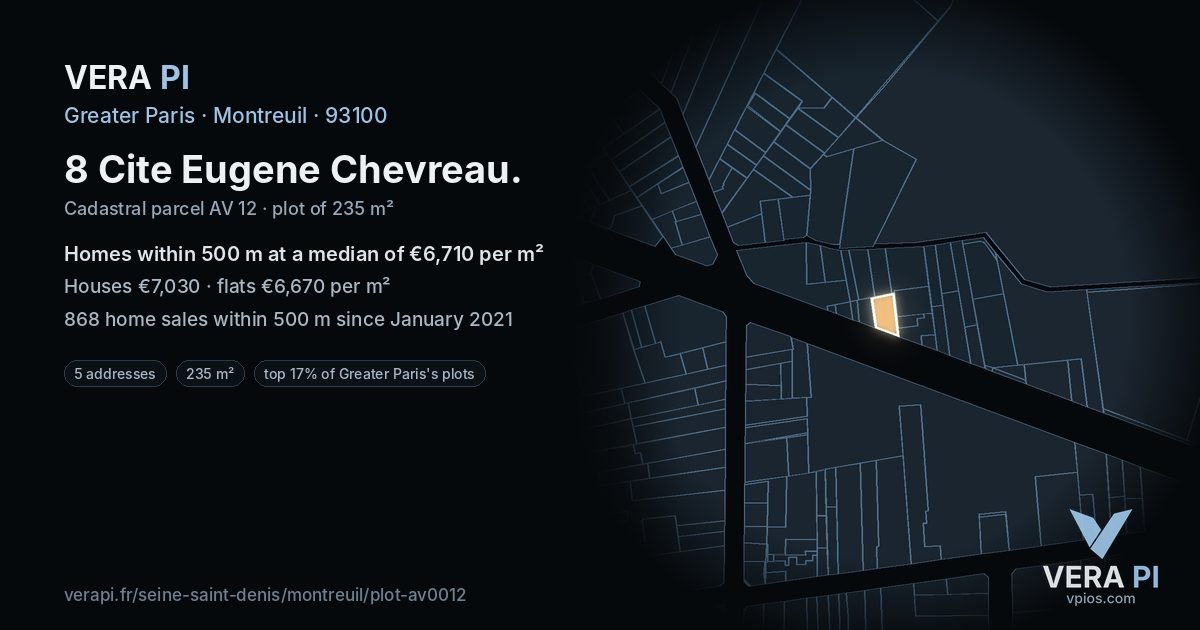 8 Cite Eugene Chevreau, Montreuil at night – the plot lit, the parcels around coloured by the prices near them