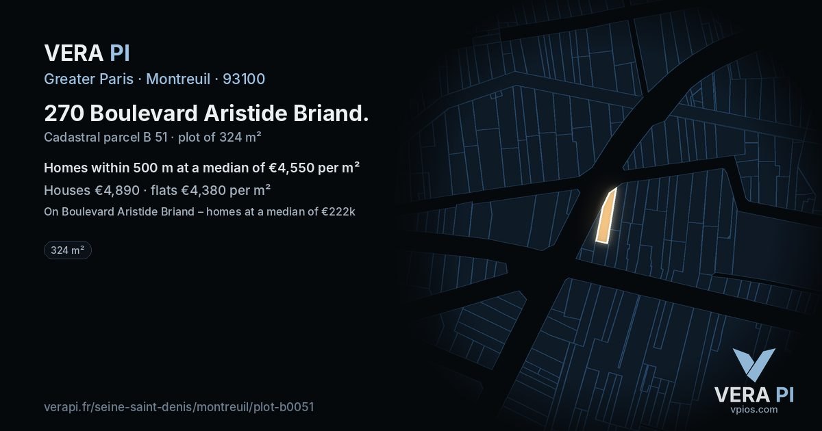 270 Boulevard Aristide Briand, Montreuil at night – the plot lit, the parcels around coloured by the prices near them