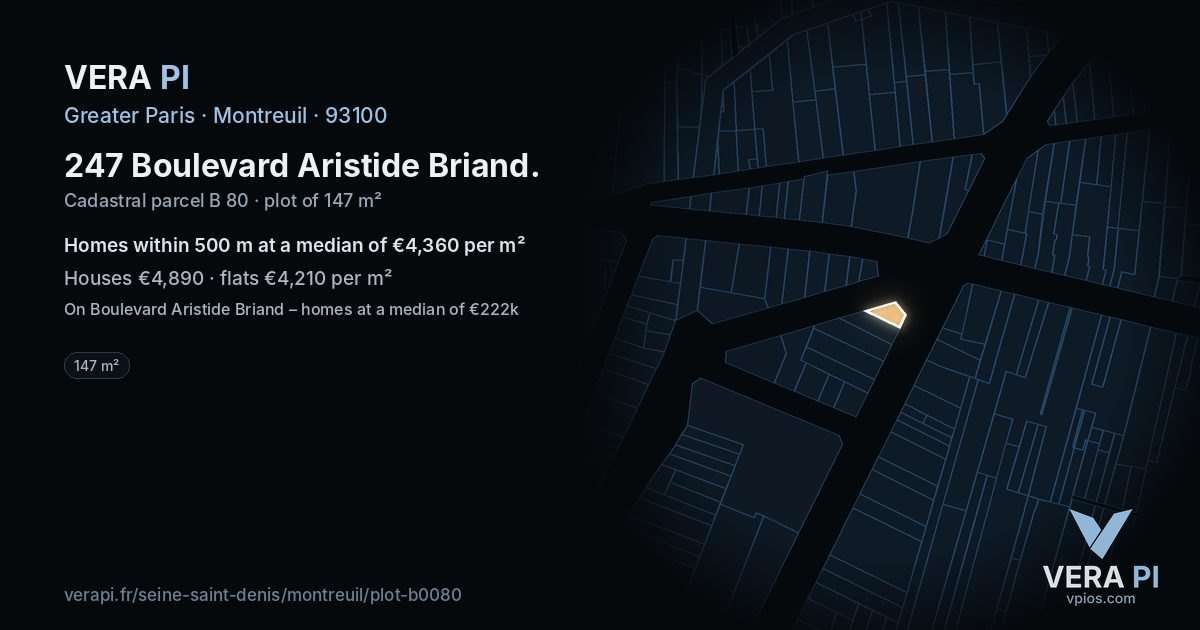 247 Boulevard Aristide Briand, Montreuil at night – the plot lit, the parcels around coloured by the prices near them