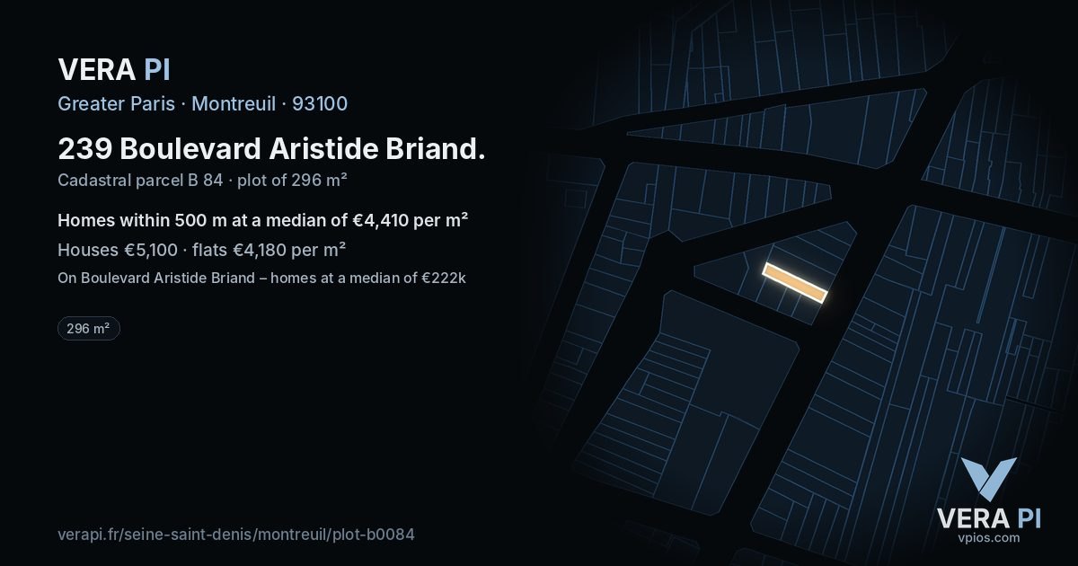 239 Boulevard Aristide Briand, Montreuil at night – the plot lit, the parcels around coloured by the prices near them