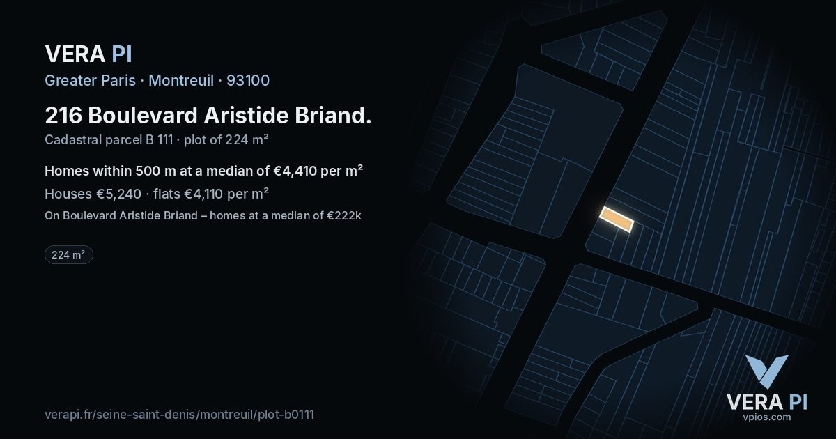 216 Boulevard Aristide Briand, Montreuil at night – the plot lit, the parcels around coloured by the prices near them