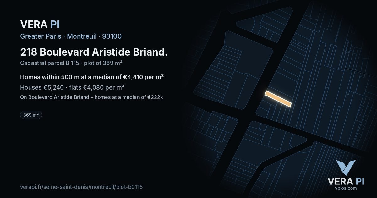 218 Boulevard Aristide Briand, Montreuil at night – the plot lit, the parcels around coloured by the prices near them