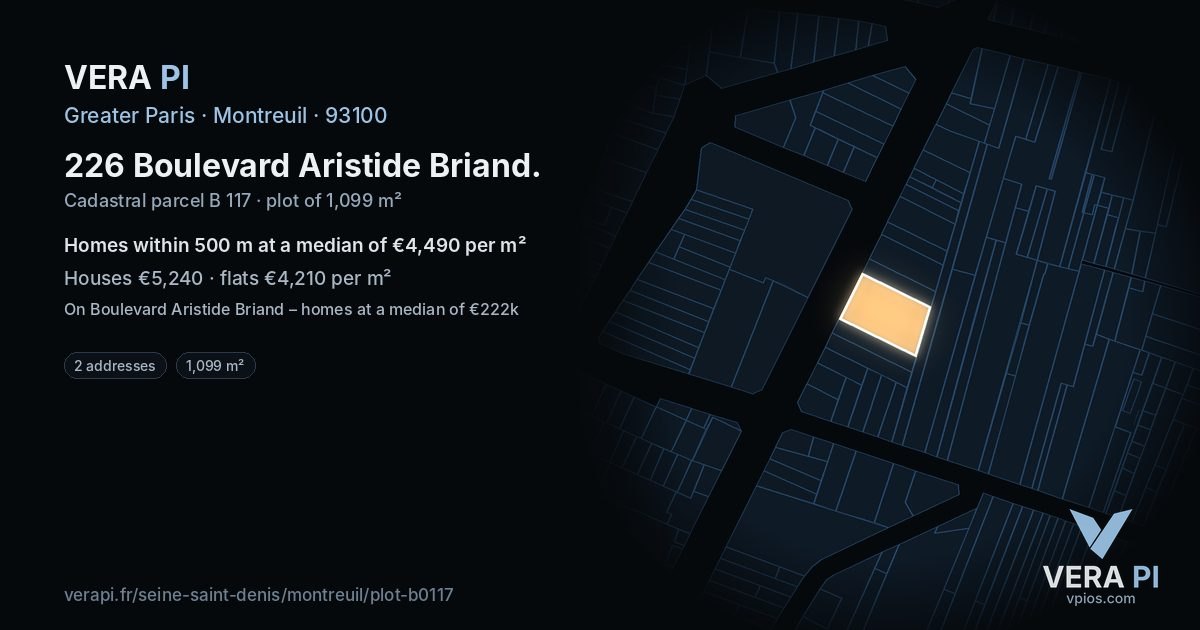 226 Boulevard Aristide Briand, Montreuil at night – the plot lit, the parcels around coloured by the prices near them