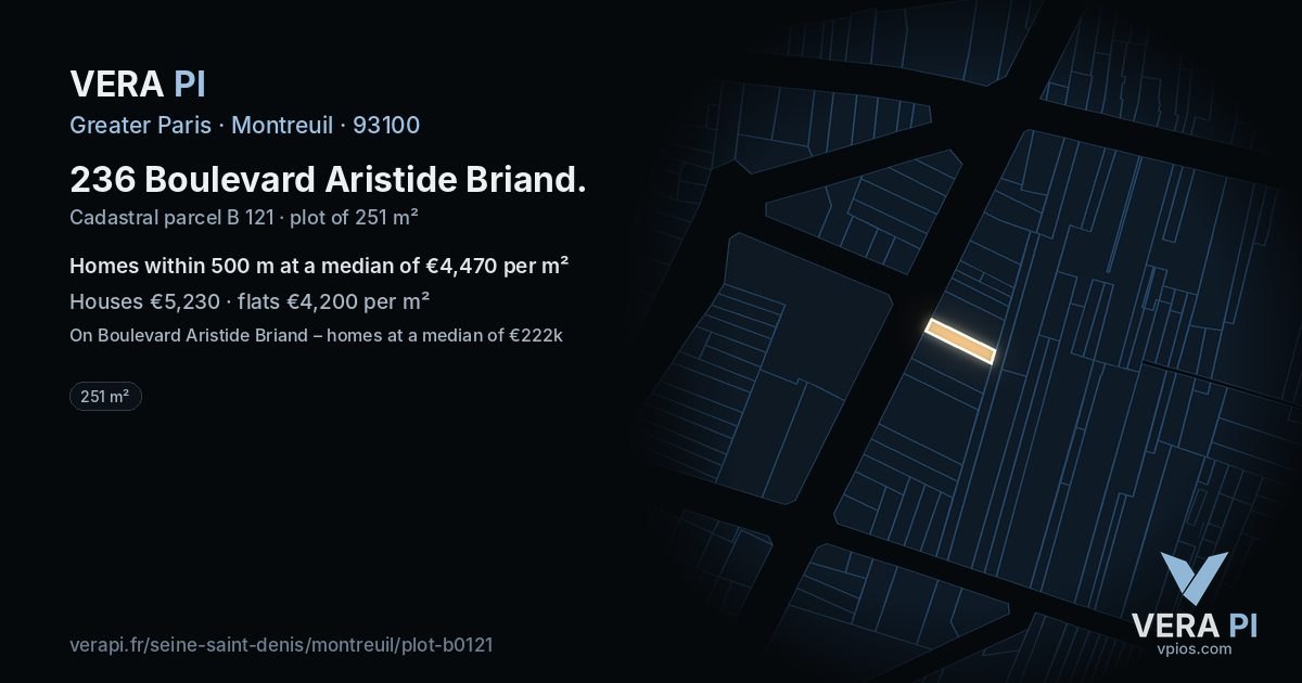 236 Boulevard Aristide Briand, Montreuil at night – the plot lit, the parcels around coloured by the prices near them