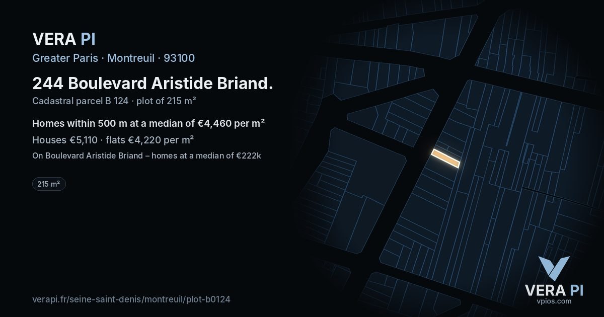 244 Boulevard Aristide Briand, Montreuil at night – the plot lit, the parcels around coloured by the prices near them