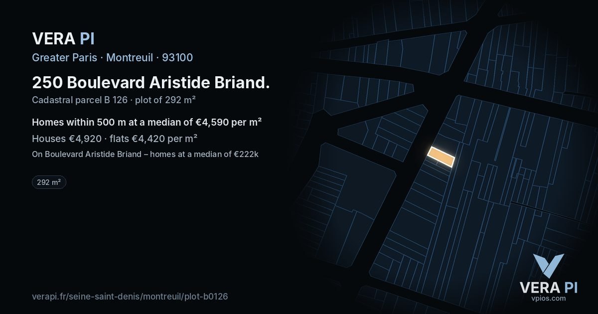 250 Boulevard Aristide Briand, Montreuil at night – the plot lit, the parcels around coloured by the prices near them