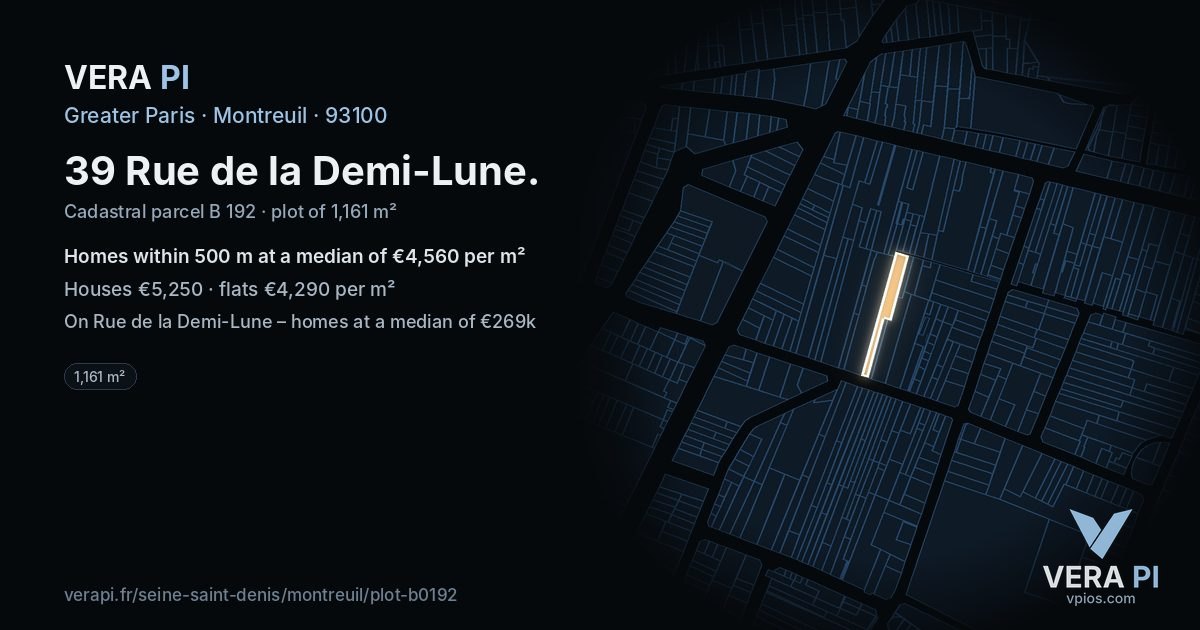39 Rue de la Demi-Lune, Montreuil at night – the plot lit, the parcels around coloured by the prices near them