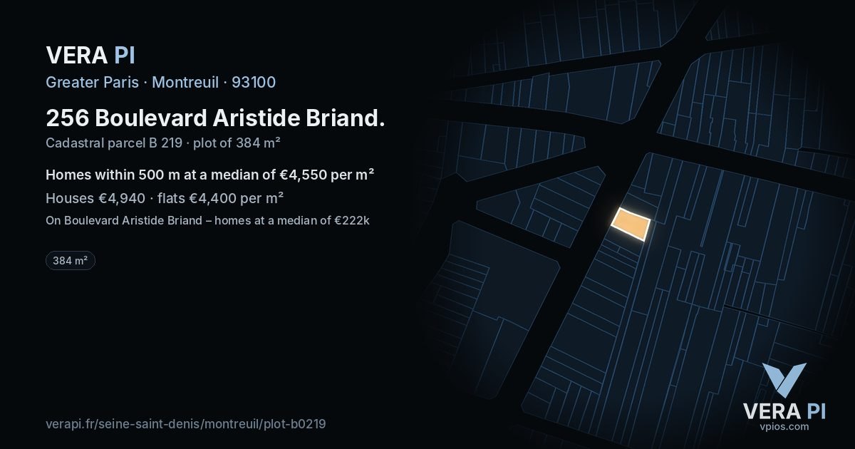256 Boulevard Aristide Briand, Montreuil at night – the plot lit, the parcels around coloured by the prices near them
