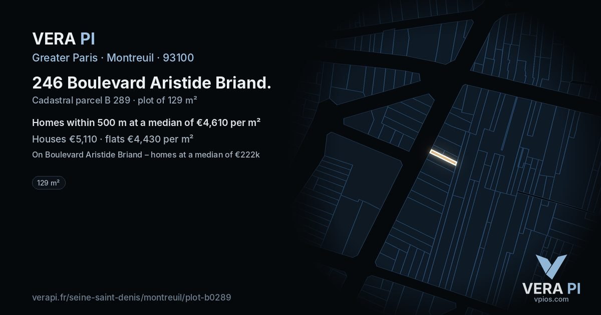 246 Boulevard Aristide Briand, Montreuil at night – the plot lit, the parcels around coloured by the prices near them