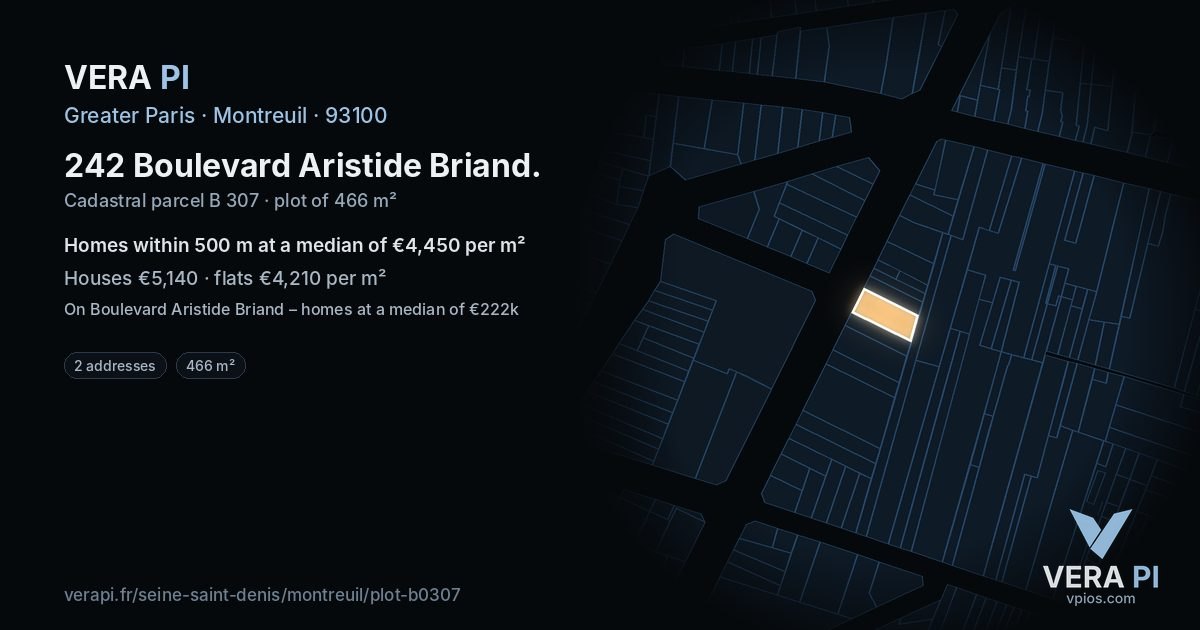242 Boulevard Aristide Briand, Montreuil at night – the plot lit, the parcels around coloured by the prices near them