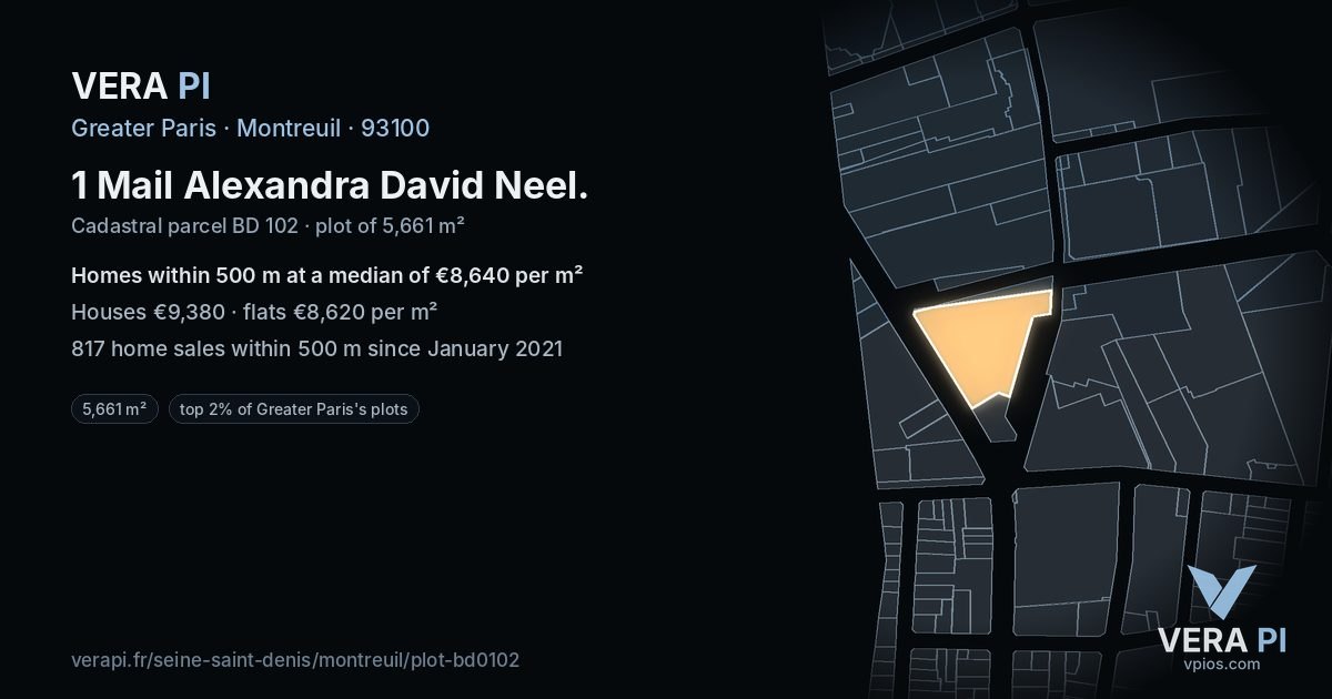 1 Mail Alexandra David Neel, Montreuil at night – the plot lit, the parcels around coloured by the prices near them