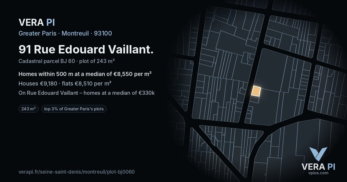 91 Rue Edouard Vaillant, Montreuil at night – the plot lit, the parcels around coloured by the prices near them