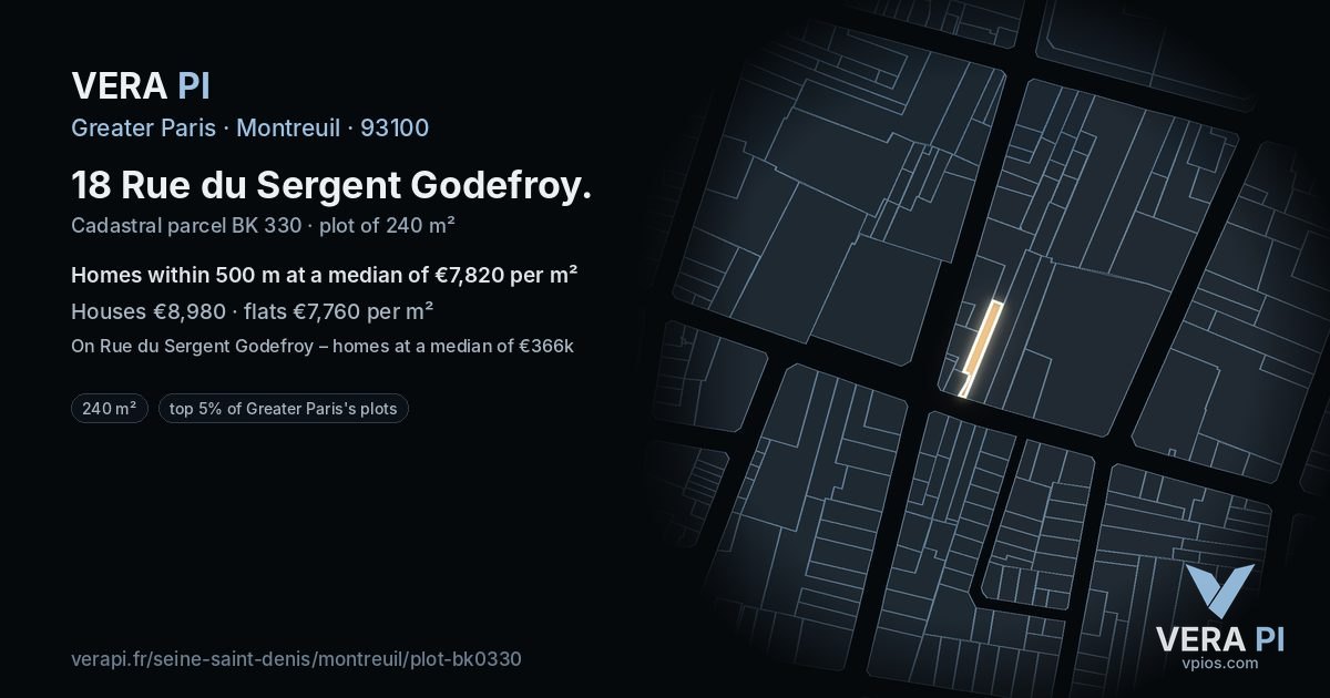 18 Rue du Sergent Godefroy, Montreuil at night – the plot lit, the parcels around coloured by the prices near them