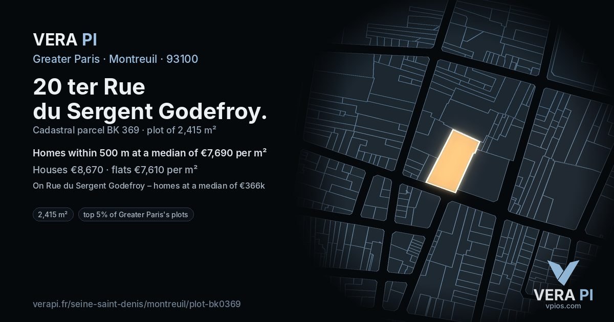 20 ter Rue du Sergent Godefroy, Montreuil at night – the plot lit, the parcels around coloured by the prices near them
