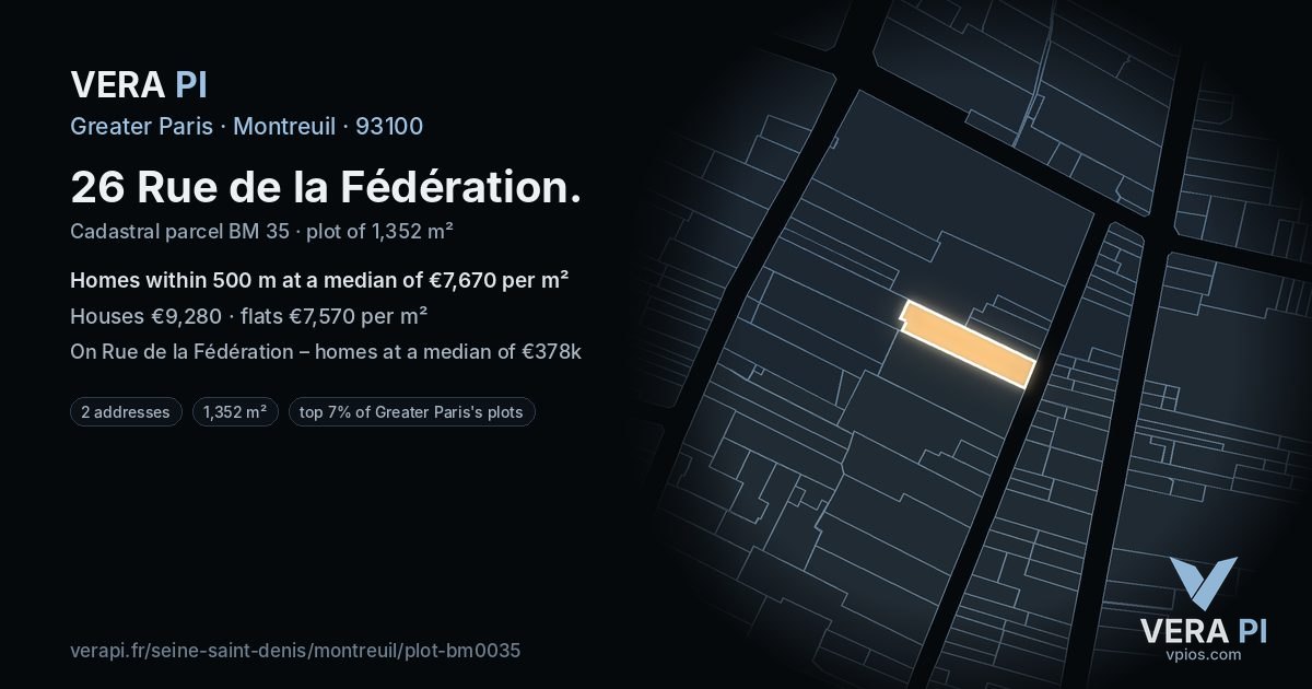 26 Rue de la Fédération, Montreuil at night – the plot lit, the parcels around coloured by the prices near them