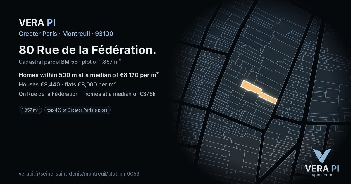 80 Rue de la Fédération, Montreuil at night – the plot lit, the parcels around coloured by the prices near them
