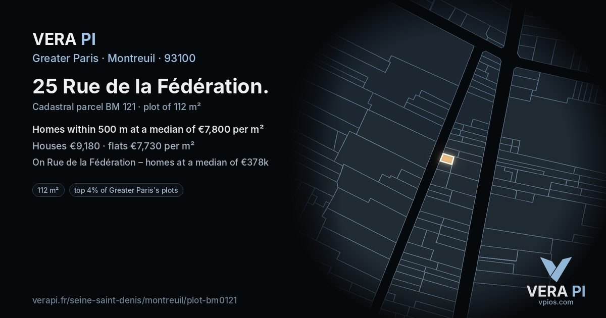 25 Rue de la Fédération, Montreuil at night – the plot lit, the parcels around coloured by the prices near them