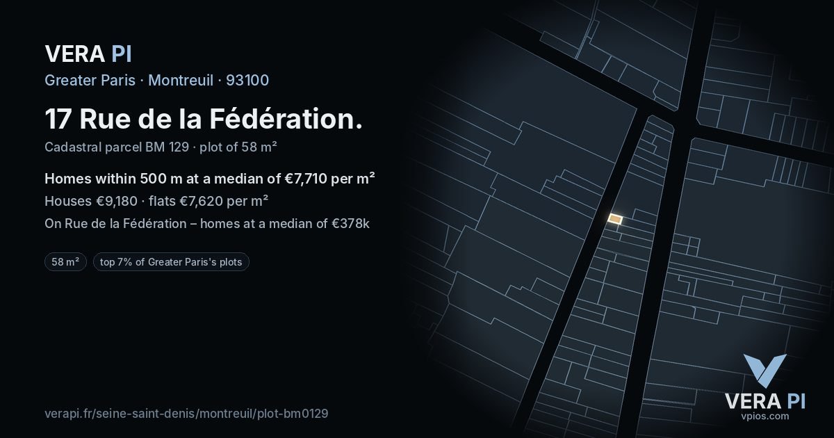 17 Rue de la Fédération, Montreuil at night – the plot lit, the parcels around coloured by the prices near them