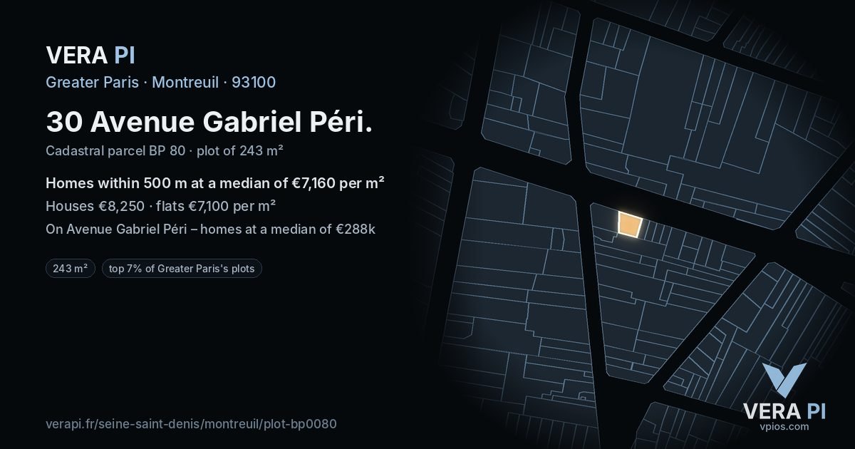 30 Avenue Gabriel Péri, Montreuil at night – the plot lit, the parcels around coloured by the prices near them