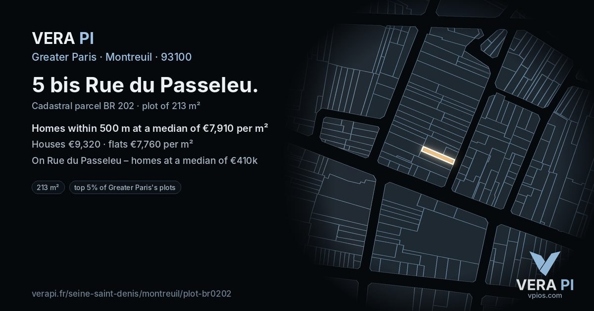5 bis Rue du Passeleu, Montreuil at night – the plot lit, the parcels around coloured by the prices near them