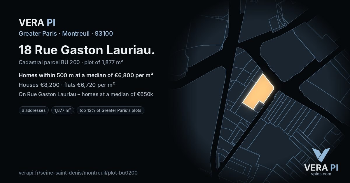 18 Rue Gaston Lauriau, Montreuil at night – the plot lit, the parcels around coloured by the prices near them