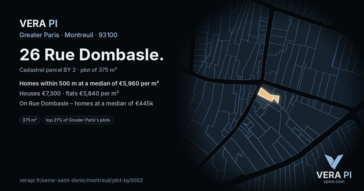 26 Rue Dombasle, Montreuil at night – the plot lit, the parcels around coloured by the prices near them