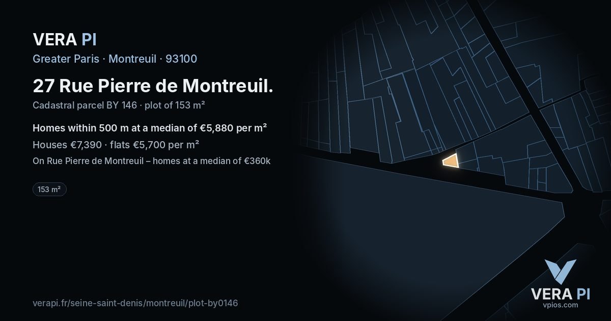 27 Rue Pierre de Montreuil, Montreuil at night – the plot lit, the parcels around coloured by the prices near them