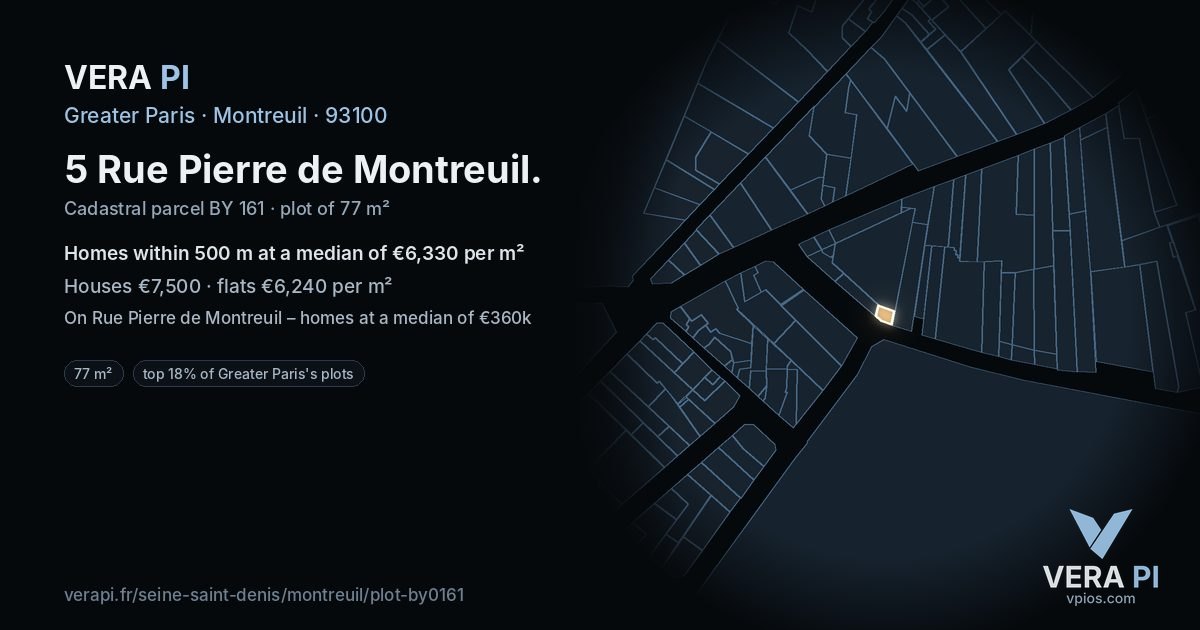 5 Rue Pierre de Montreuil, Montreuil at night – the plot lit, the parcels around coloured by the prices near them