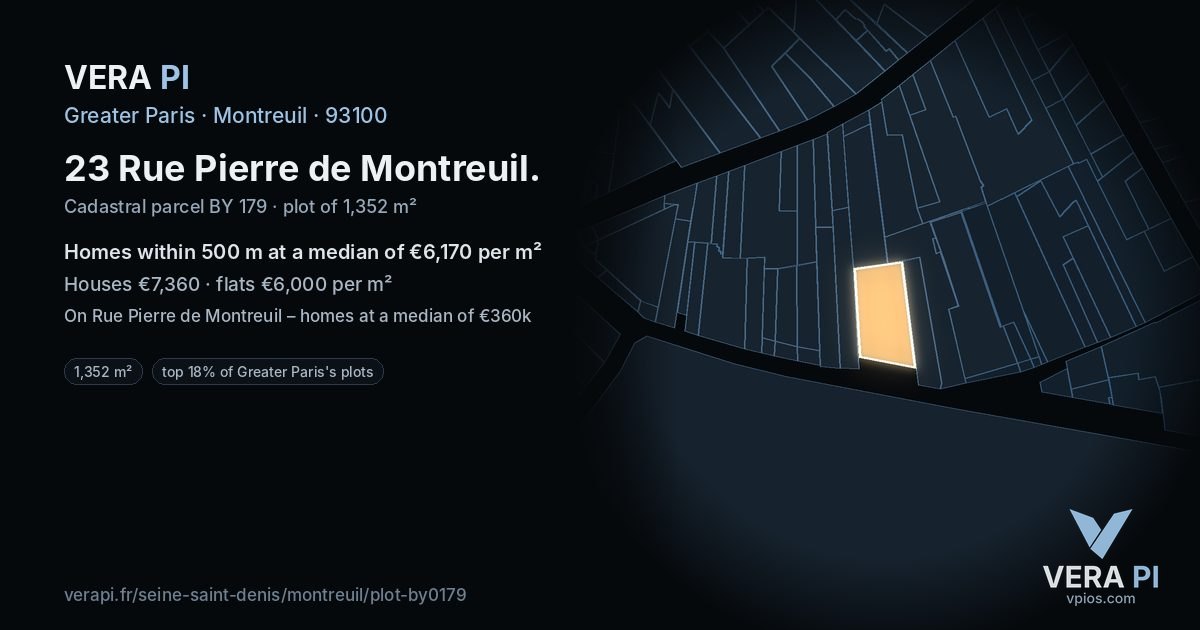 23 Rue Pierre de Montreuil, Montreuil at night – the plot lit, the parcels around coloured by the prices near them