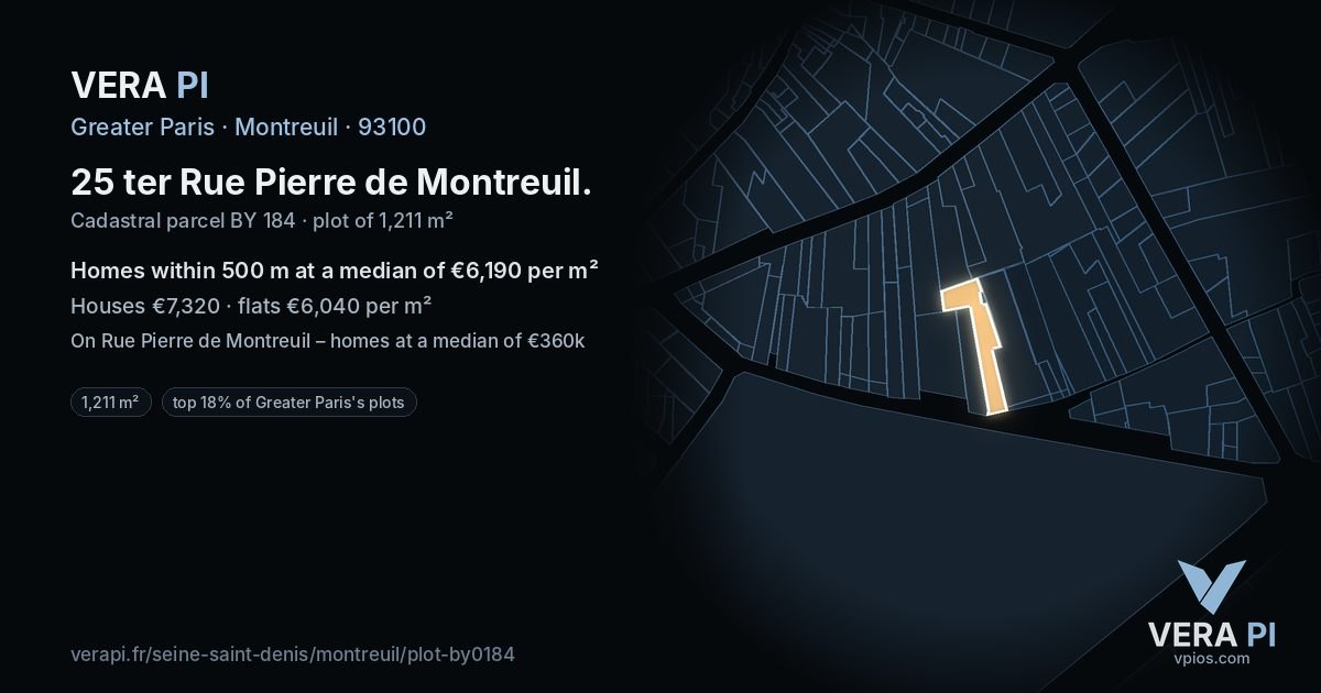 25 ter Rue Pierre de Montreuil, Montreuil at night – the plot lit, the parcels around coloured by the prices near them