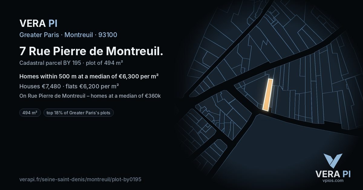 7 Rue Pierre de Montreuil, Montreuil at night – the plot lit, the parcels around coloured by the prices near them