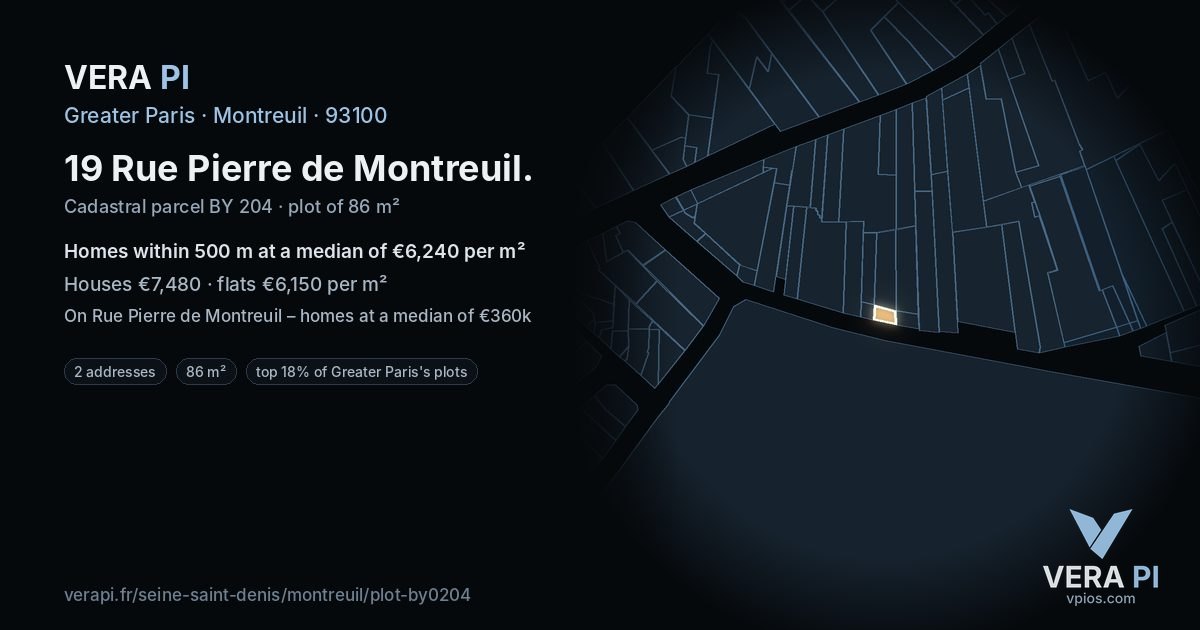 19 Rue Pierre de Montreuil, Montreuil at night – the plot lit, the parcels around coloured by the prices near them