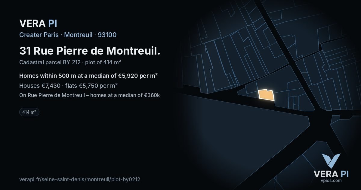 31 Rue Pierre de Montreuil, Montreuil at night – the plot lit, the parcels around coloured by the prices near them