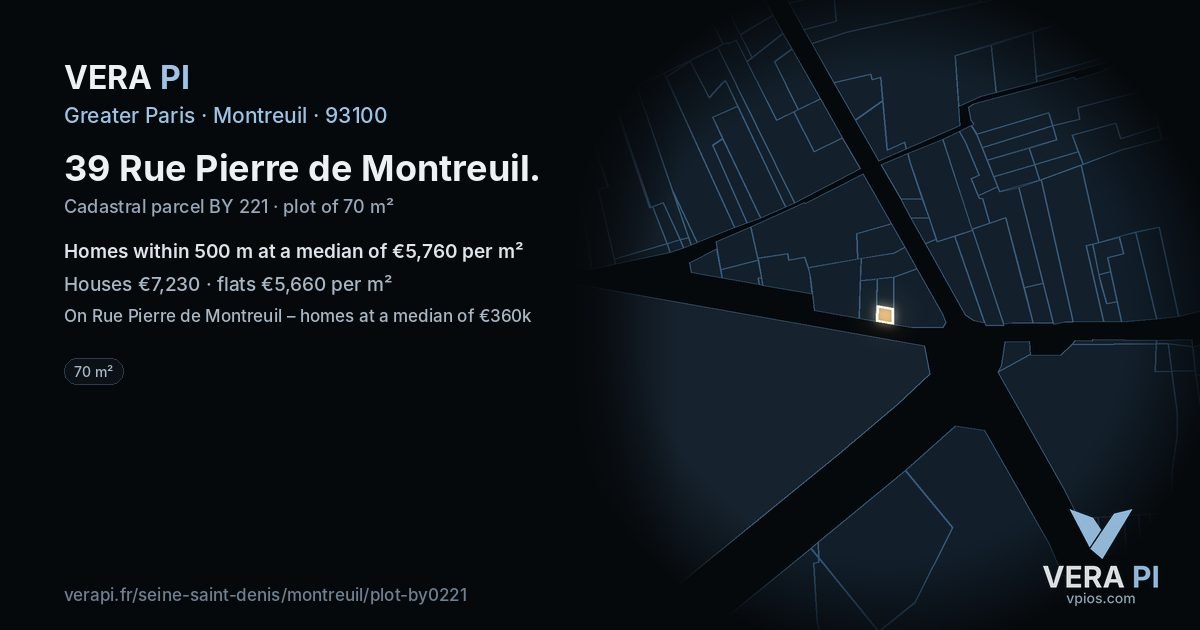 39 Rue Pierre de Montreuil, Montreuil at night – the plot lit, the parcels around coloured by the prices near them