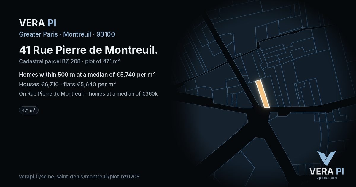 41 Rue Pierre de Montreuil, Montreuil at night – the plot lit, the parcels around coloured by the prices near them